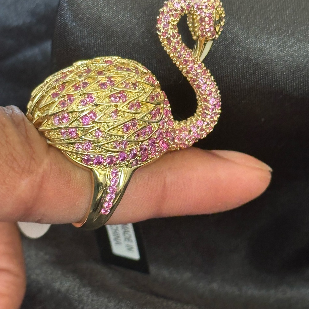 NWT nOir Jewelry 18kt Gold-plated Brass with Pink CZ Flamingo Ring Collection 7